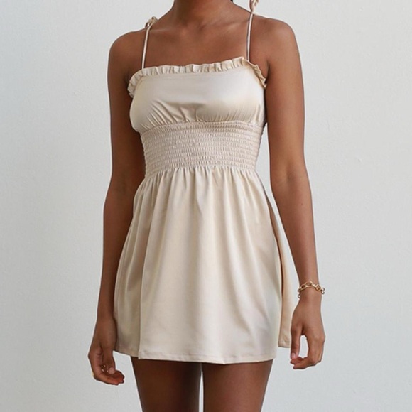 437 Dresses & Skirts - 100% Silk Champagne Satin Mini Slip Dress by 437